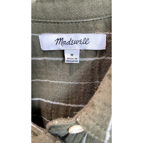 Madewell Lightspun Stripe Button Up Shirt | Coastal Boho Summer Top (M) - Picture 3 of 10